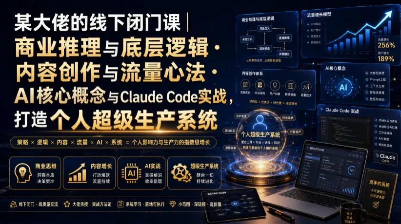 某大佬的线下闭门课｜商业推理与底层逻辑・内容创作与流量心法・AI核心概念与Claude Code实战，打造个人超级生产系统【录音+图片】-云析科技