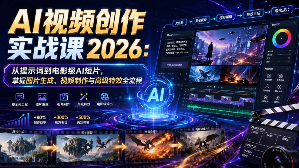 AI视频创作实战课2026：从提示词到电影级AI短片，掌握图片生成、视频制作与高级特效全流程-云析科技