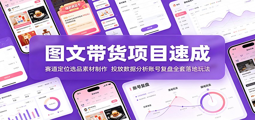图文带货项目速成：赛道定位选品素材制作，投放数据分析账号复盘全套落地玩法-云析科技