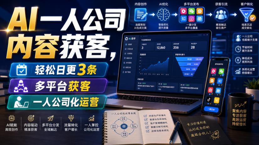 AI一人公司内容获客，轻松日更3条，多平台获客，一人公司化运营（更新）-云析科技