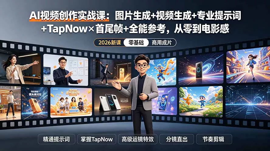 AI视频创作实战课:图片生成+视频生成+专业提示词+TapNow×首尾帧+全能参考,从零到电影感成片-云析科技