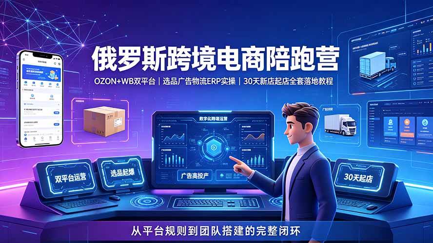 （19371期）2026俄罗斯跨境电商陪跑营：OZON+WB双平台｜选品广告物流ERP实操｜30天新店起店全套落地教程-云析科技