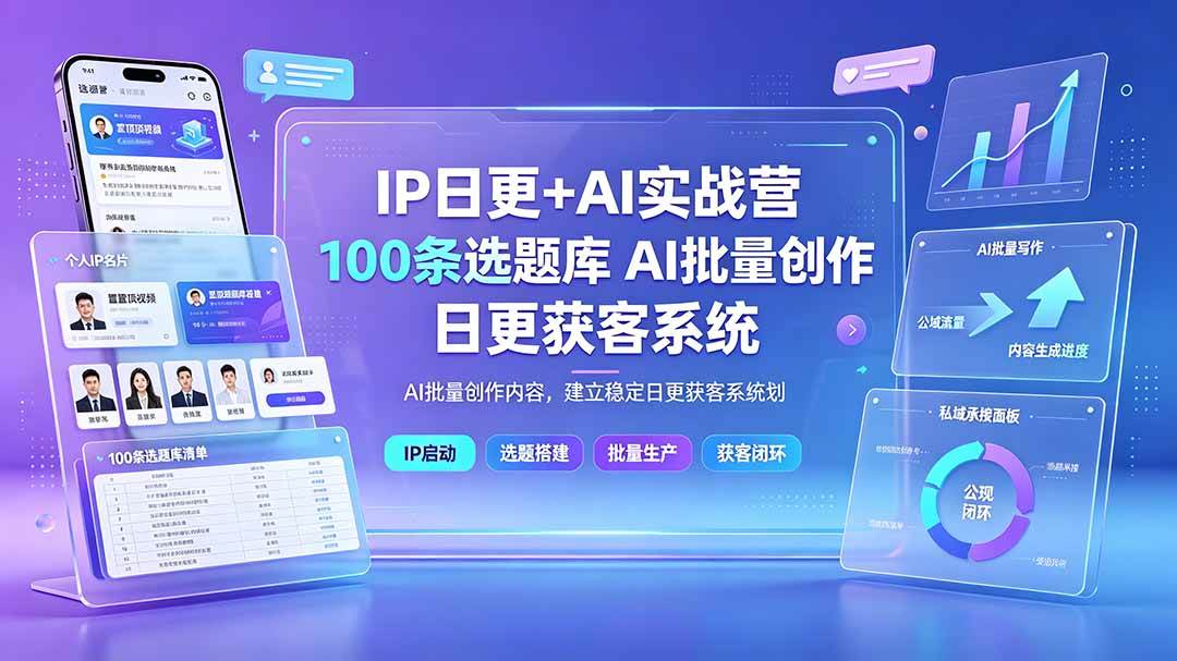 （19353期）IP日更+AI实战营：IP置顶视频制作×100条选题库搭建×10条日更规划，AI批量创作内容，建立稳定日更获客系统-云析科技