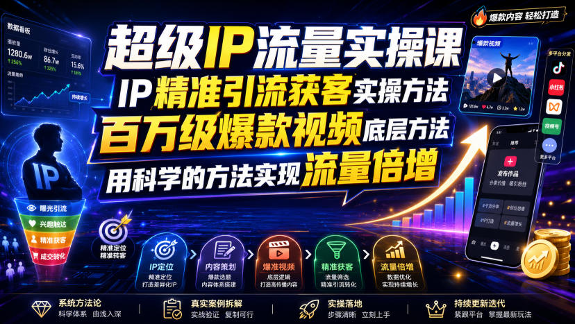 超级IP流量实操课，IP精准引流获客实操方法，百万级爆款视频底层方法，用科学的方法实现流量倍增-云析科技
