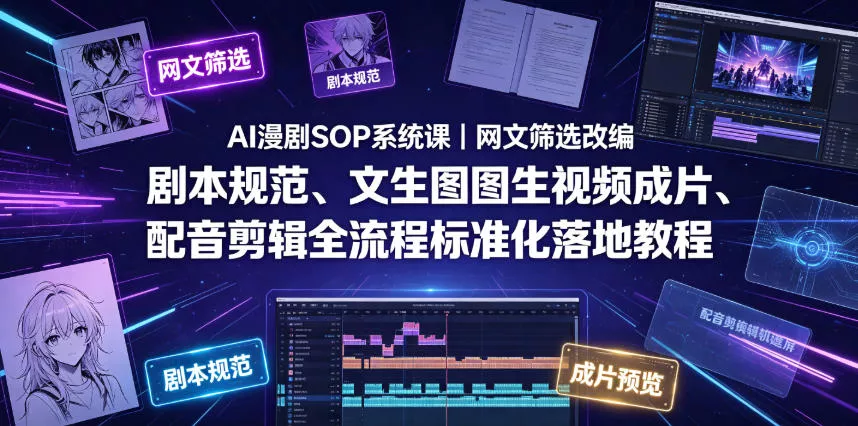 AI漫剧SOP系统课｜网文筛选改编、剧本规范、文生图图生视频成片、配音剪辑全流程标准化落地教程(更新)-云析科技