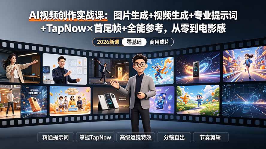 （19383期）AI视频创作实战课：图片生成+视频生成+专业提示词+TapNow×首尾帧+全能参考，从零到电影感成片-云析科技