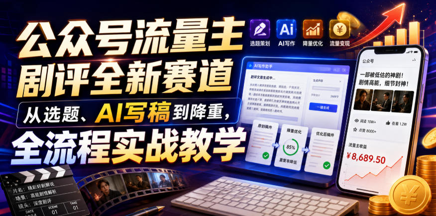 公众号流量主剧评全新赛道，从选题、AI写稿到降重，全流程实战教学-云析科技