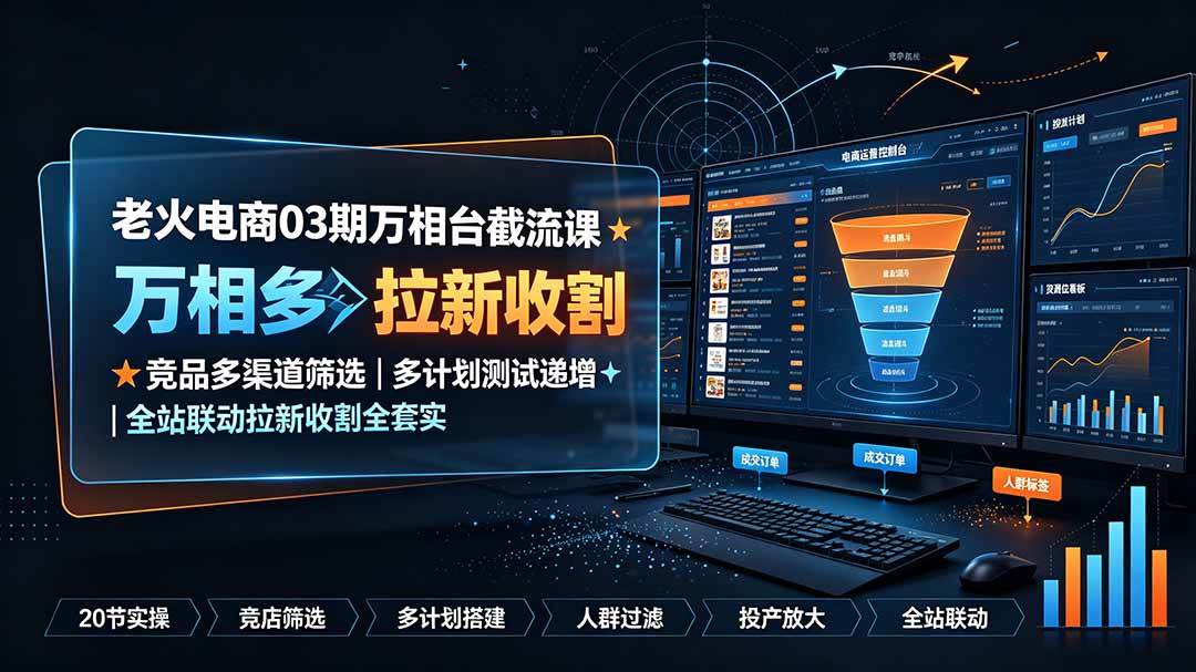 (19431期)老火电商03期万相台截流课:竞品多渠道筛选|多计划测试递增|全站联动拉新收割全套实操教学-云析科技
