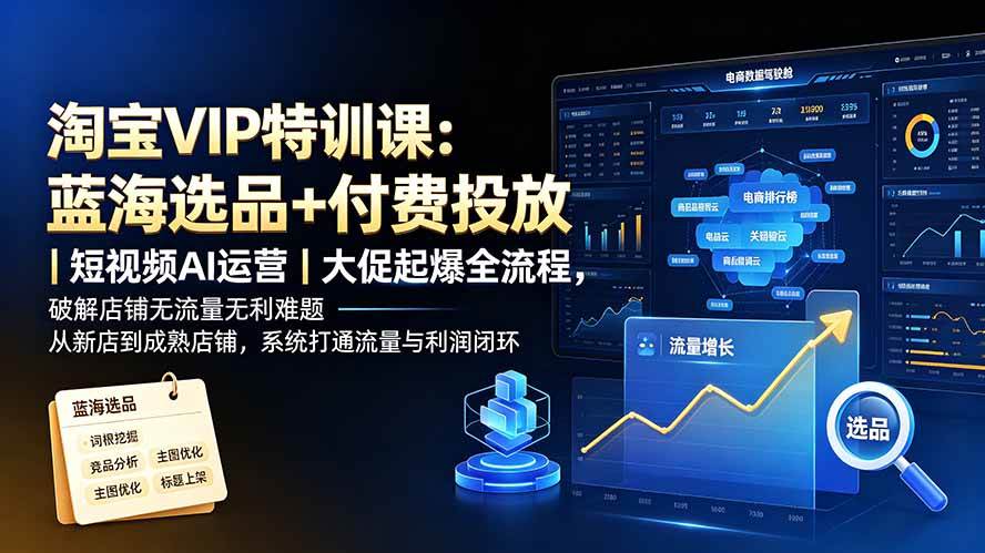 (19399期)淘宝VIP特训课:蓝海选品+付费投放|短视频AI运营|大促起爆全流程,破解店铺无流量无利润难题 (19399期)淘宝VIP特训课:蓝海选品+付费投放|短视频AI运营|大促起爆全流程,破解店铺无流量无利润难题