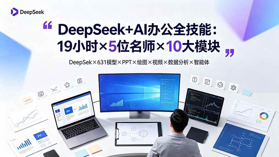 （19411期）DeepSeek+AI办公全技能：19小时×5位名师×10大模块，DeepSeek×631模型×PPT×绘图×视频×数据分析×智能体-云析科技