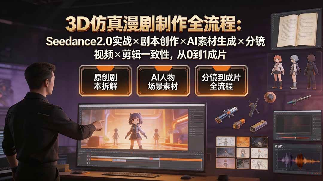 （19341期）3D仿真漫剧制作全流程：Seedance2.0实战×剧本创作×AI素材生成×分镜视频×剪辑一致性，从0到1成片-云析科技