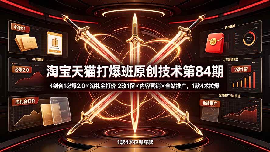 （19428期） 淘宝天猫打爆班原创技术第84期：4剑合1必爆2.0×淘礼金打价×2改1留×内容营销×全站推广，1款4术拉爆-云析科技