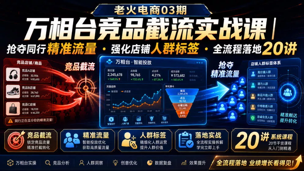 老火电商03期・万相台竞品截流实战课｜抢夺同行精准流量・强化店铺人群标签・全流程落地20讲-云析科技